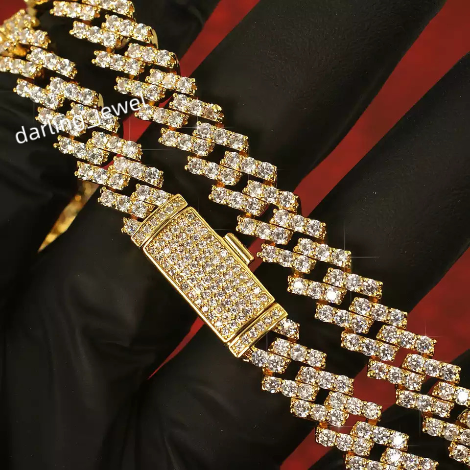 14K Gold Jewelry Necklace D Color Moissanite Chain Custom Mens Brilliant Cuban Link Chain VVS Moissanite Diamond Chain