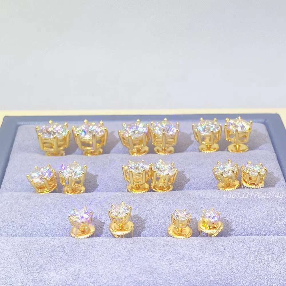 Pass Diamond Tester Classic 6 Prong 925 Sterling Silver Moissanite Screw Back Stud Earrings
