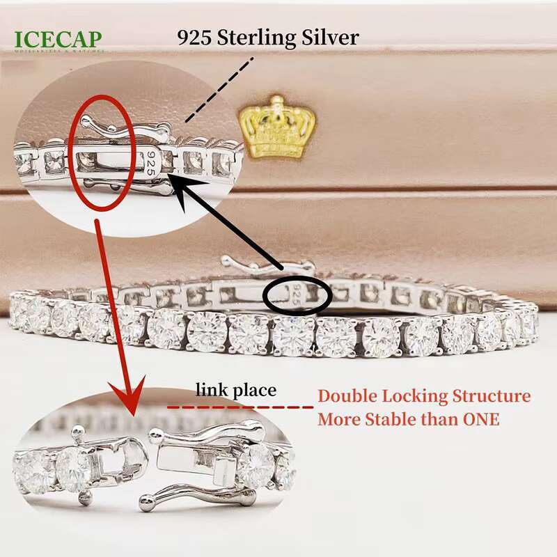 Fashion Jewelry 18K Gold Plated Rop Jewelry Custom 5MM Advanced Hip Hop Bracelet VVS Moissanite Tennis Bracelet Link