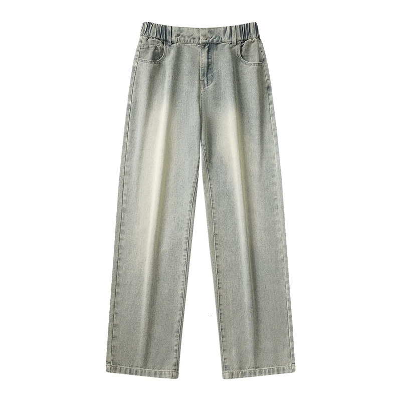 Mens straight leg elastic waist denim pants with a length of 115 110cm mens ultra long 190cm and 200cm ultra-thin youth pants 250408
