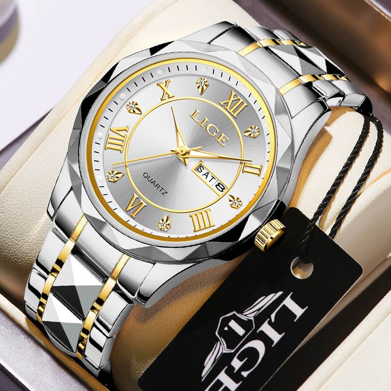 LIGE Men's Quartz Watch Men's Classic Traditional Watch Stainless Steel strap Men's Casual Waterproof Watch Youth Fashion Watch Student