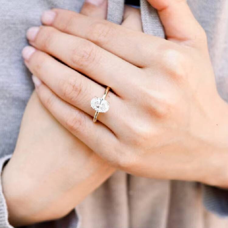 Fine 14K Solid White/yellow/rose Gold Solitaire 8x10mm 3CT Oval Diamond Moissanite Ring Engagement Jewelry