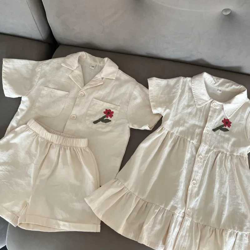 Summer Childrens Casual Suit Boys Polo Short Sleeve Shirt+Shorts Girls Single Bra Brothers and sisters Clothing H50327 S2548