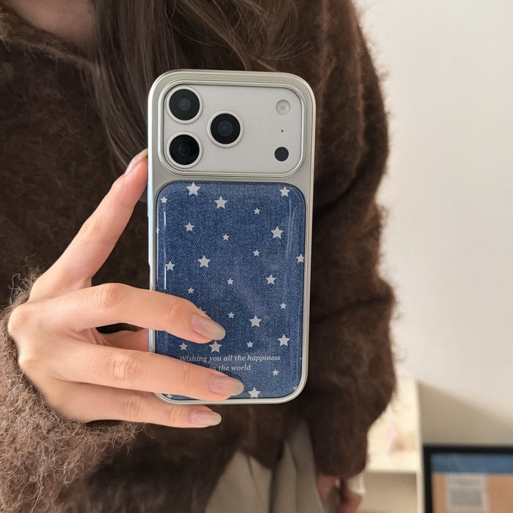 Epoxy Resin Denim Star Phone Case Compatible with iPhone 17/16 Personalized Shockproof iPhone 15/14 Pro Cartoon
