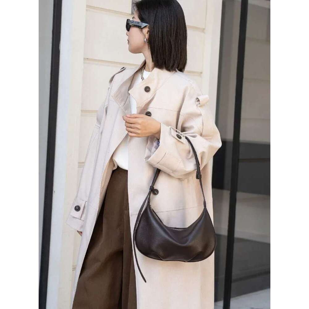 Vintage Natural Cowhide Women Shoulder Bag Soft Simple Calf Leather Female Hobo Multiple Compartments Handbag Kakhi