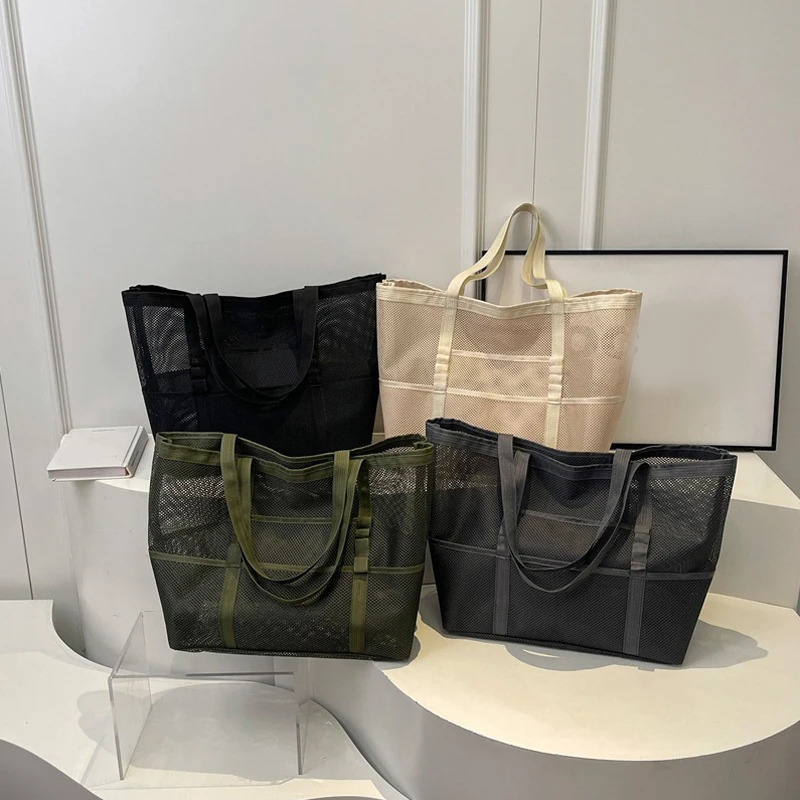 Hollow large capacity makeup storage bag womens multifunctional mesh shoulder travel transparent beach 250408