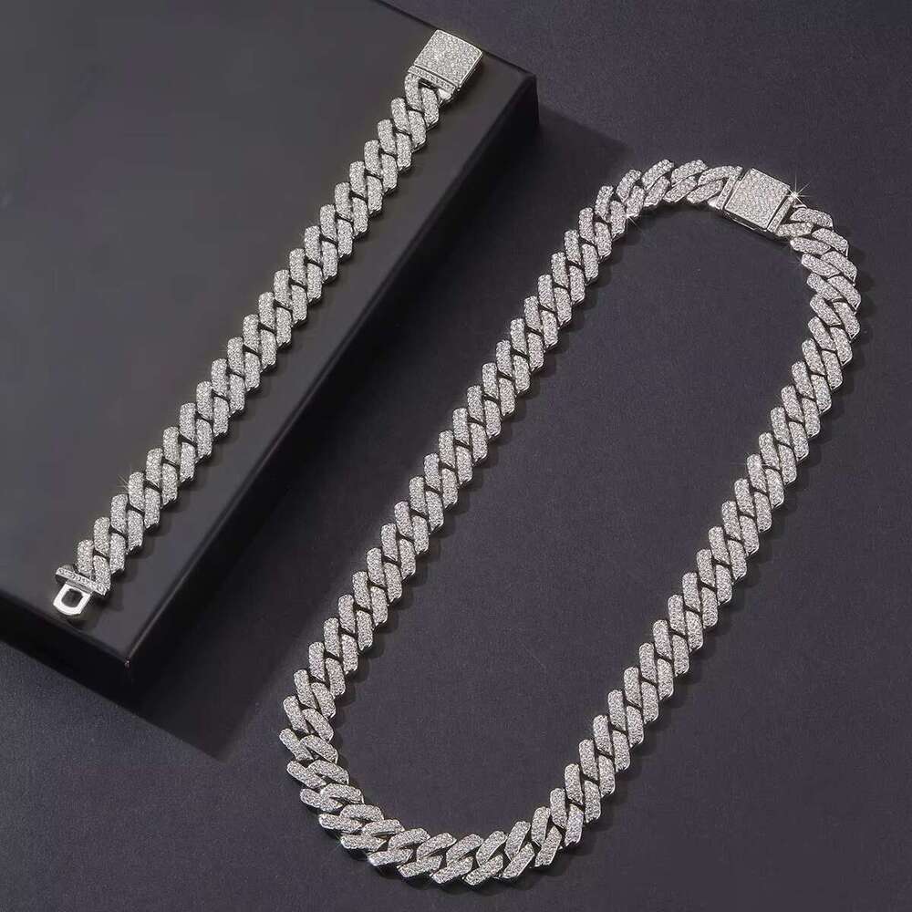 13mm Hip Hop Miami Cuban k Chain Set Necklace +Bracelet Creative Iced Out Shiny Trendy Stylish Jewelry for Women Men