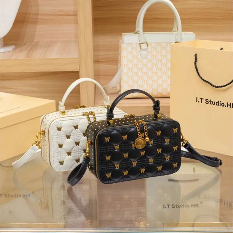 Women's 2024 New Brand Handbag Leather Bucket Bag, High-End Designer Single Shoulder Crossbody Portable Square Bag