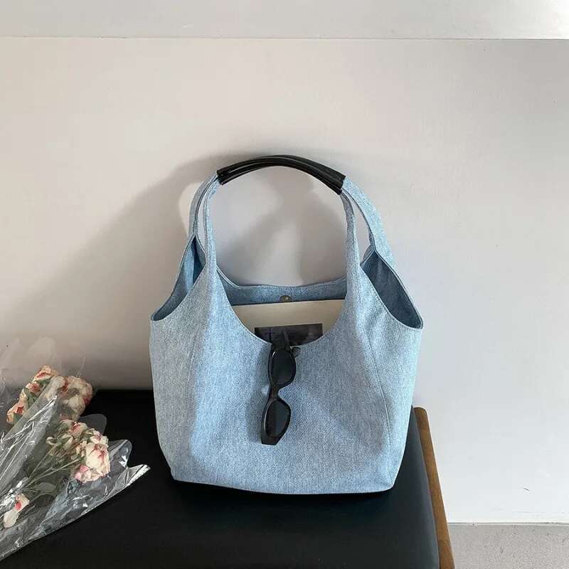 Fashion Portable Handbag New Women Commuting Shoulder Casual Versatile Denim Large Capacity Canvas Tote Bag