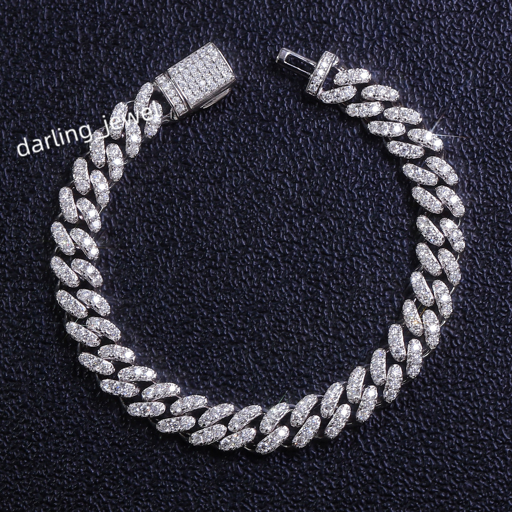 925 Silver Plated white gold Moissanite Cuban Bracelet necklace Wide 8mm Hip Hop Cuban Chains Fine Jewellery ice chain