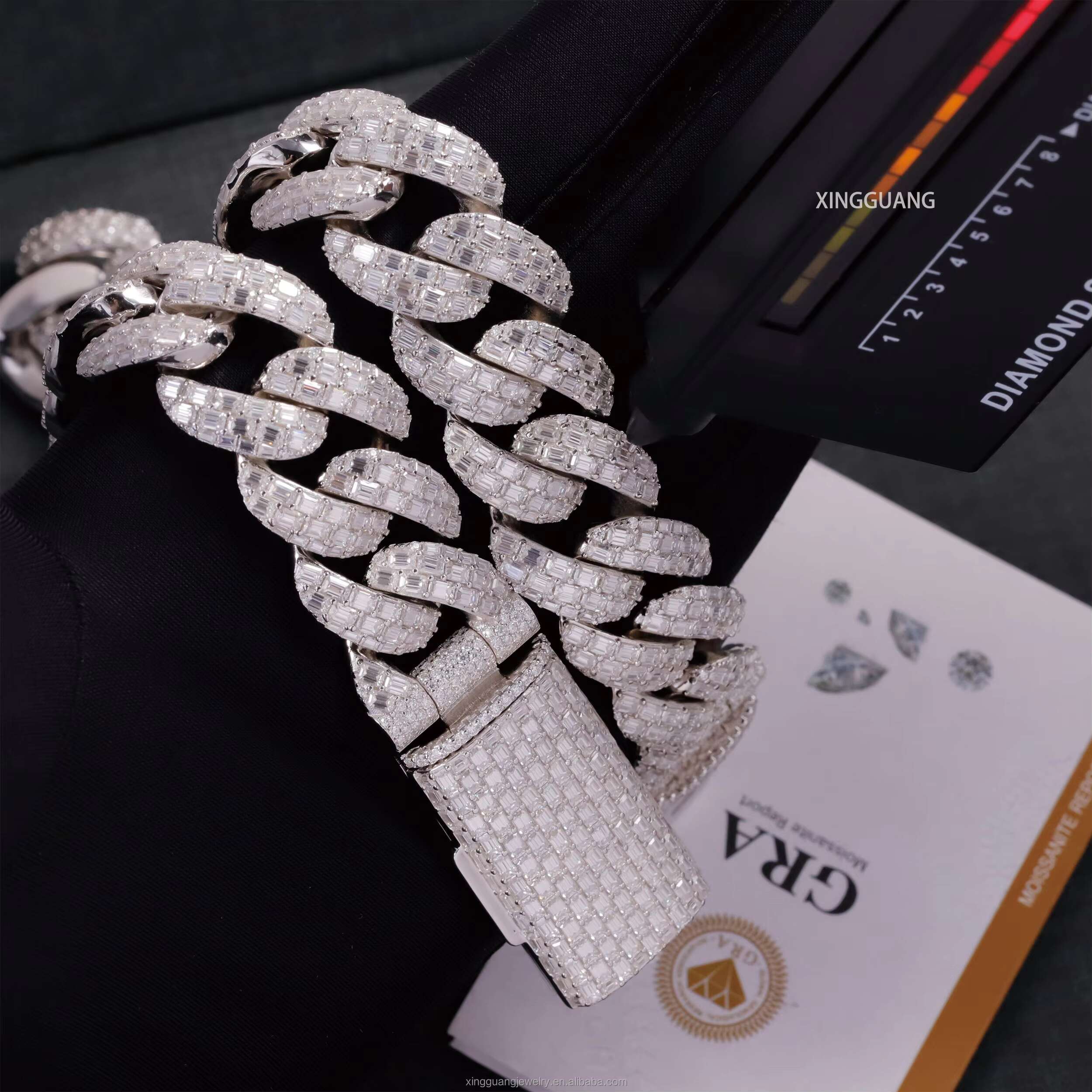 Custom Baguette Moissanite Clasp Full Iced Out Cuban Link Chains 22MM 3 Rows 925 Silver Pass Diamond Test VVS Moissanite Chains