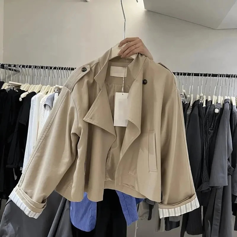 SpringAutumn Trench Coat Womens Elegant and Unique Full Match Windproof Jacket Casual 250409
