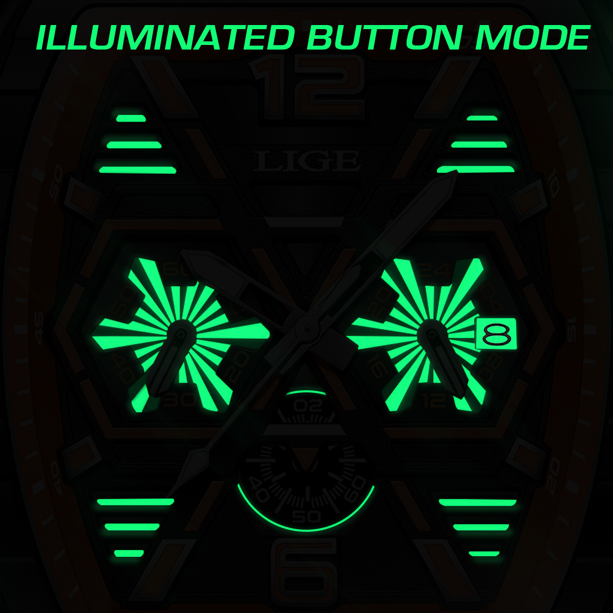 LIGE Men's quartz Watch Classic Business watch lift screen LED glow-in-the dark light wine barrel appearance multi-functional sports watch Quarzu