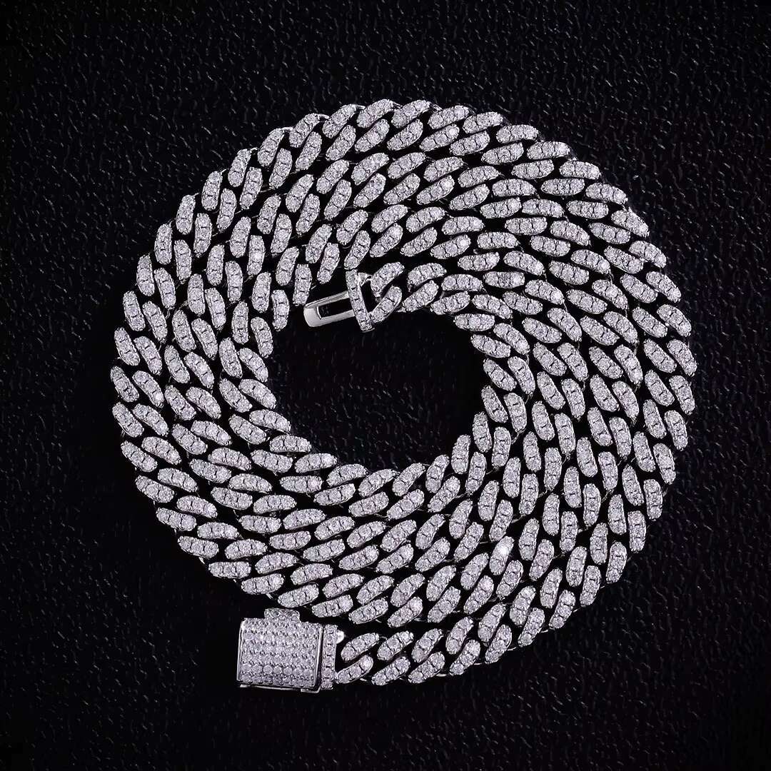 925 Silver Plated white gold Moissanite Cuban Bracelet necklace Wide 8mm Hip Hop Cuban Chains Fine Jewellery ice chain