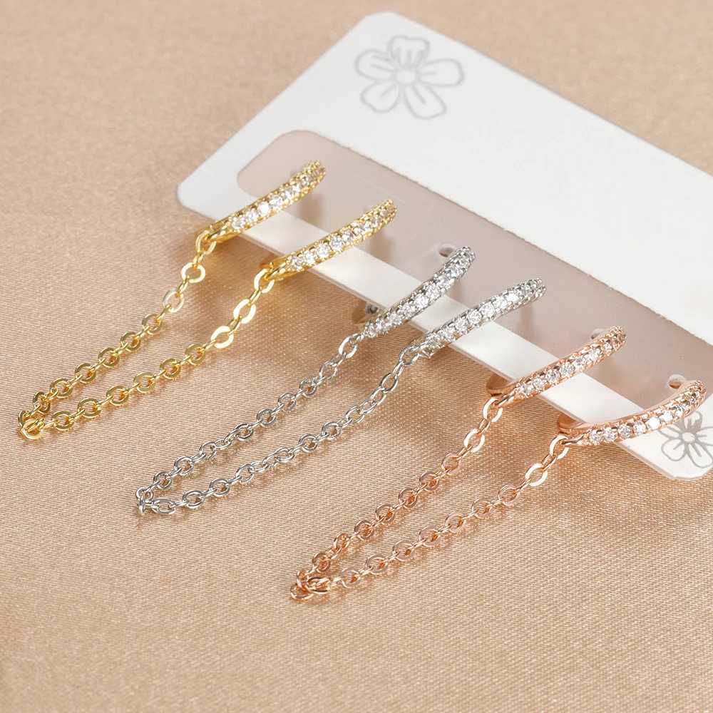 Women Stainless Steel Double Chain Hoop Earrings Crystal Tassel Earrings Fashion Party Wedding Jewelry Statement Gift Z250408