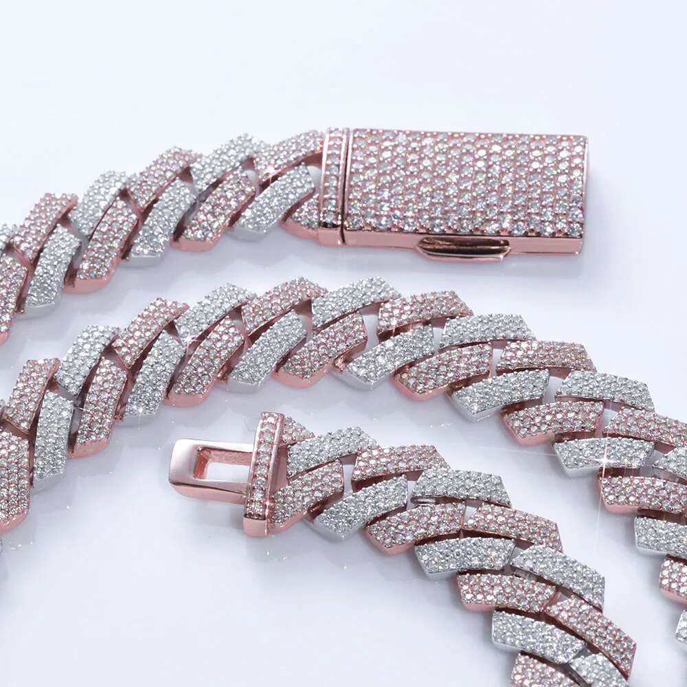 12mm Three Rows Pass Diamond Tester 925 Silver Rose Gold Plated Iced Out Hip Hop Flawless Moissanite Diamond Cuban Link Chain