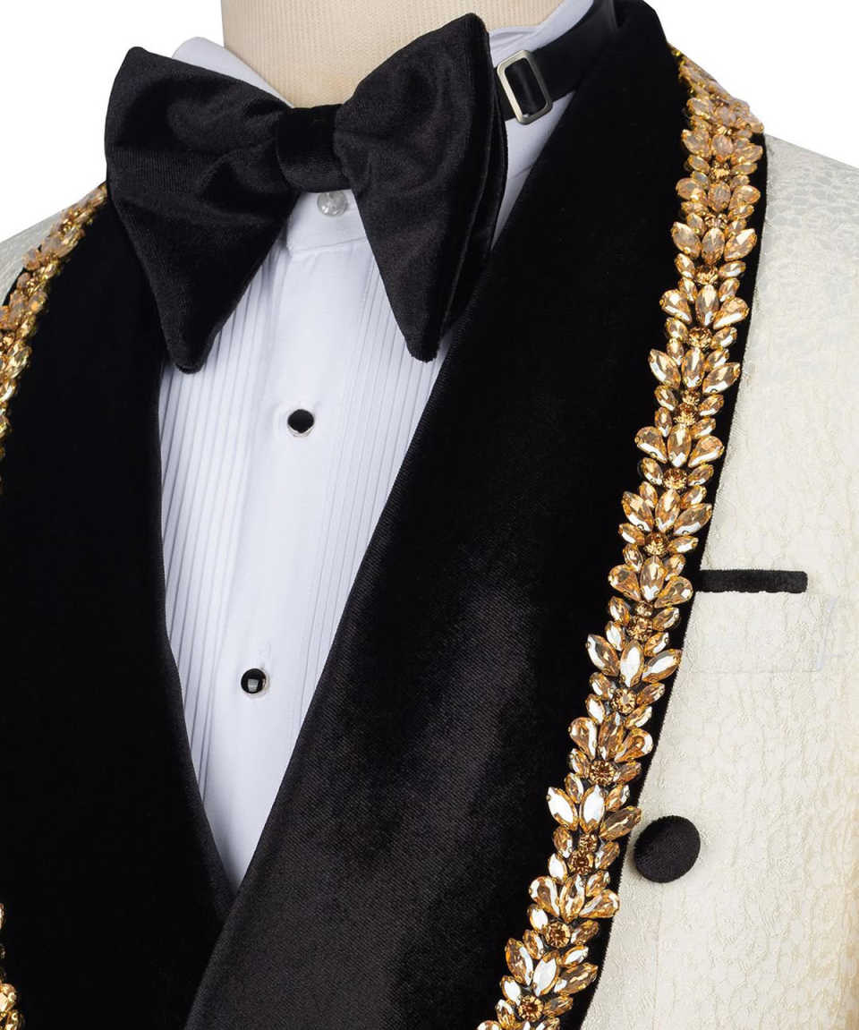 Fashion Show Wedding Men Suit Crystal Velvet Neck Party Suit 2-PCS Coat Pant Tailor-Made Groom Groomsman Formal Occasions Size Customized M251015