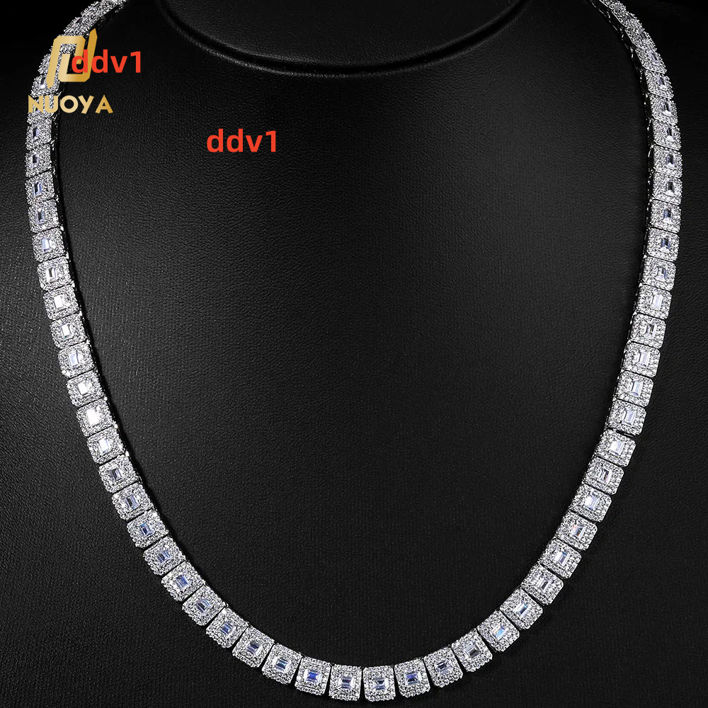 NUOYA Women Tennis Chain Necklace Gold Plated Iced Out Mixed Baguette Round Cut Moissanite Hip Hop Fine Luxury Jewelry