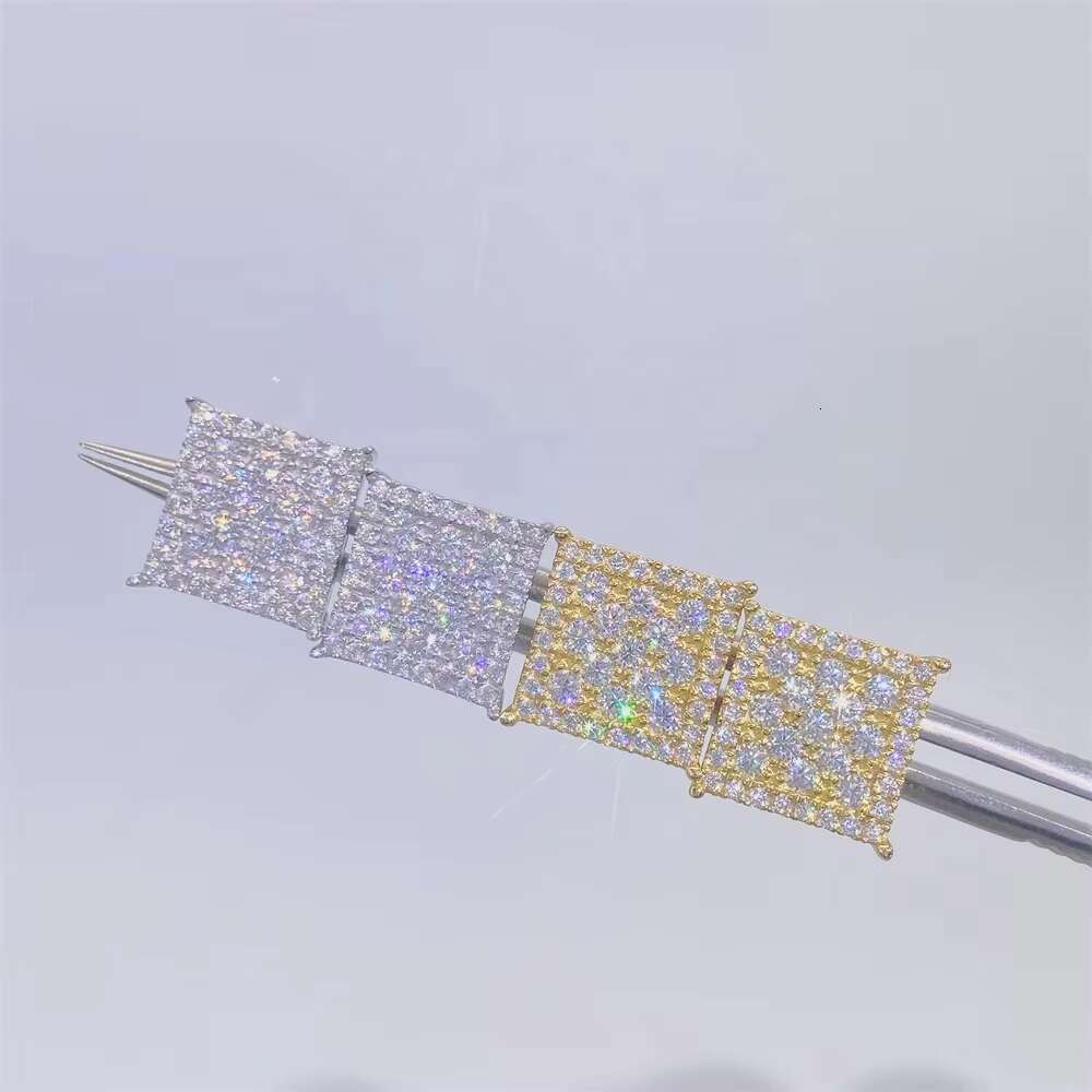 Men Jewelry Iced Out Pass Diamond Tester Moissanite New Style Silver Screw Back square Stud Earrings