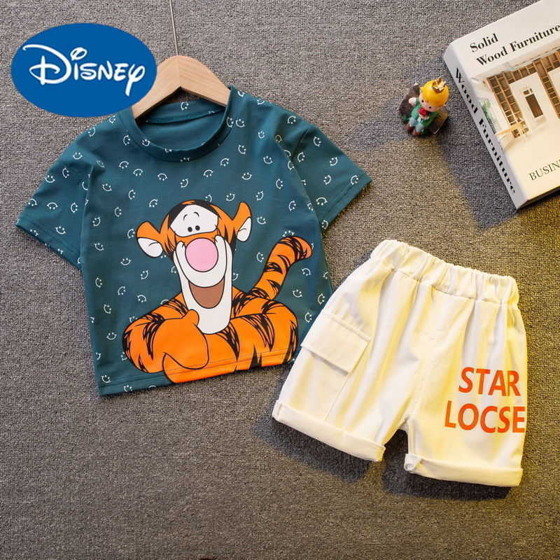 Disney Childrens summer set T-shirt boys childrens clothing babys short sleeved clothing babys summer clothes Tiggo cartoon two-piece setXJ250409