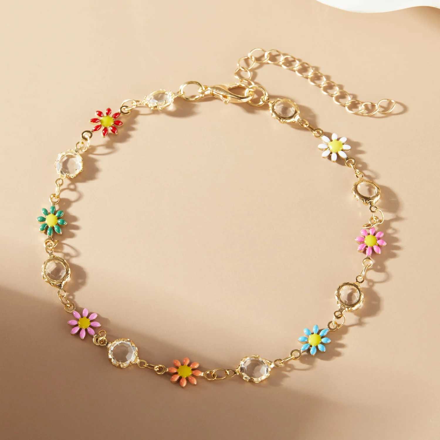 Vintage Boho Love Heart Crystal Colorful Anklet for Women Butterfly Daisy Foot Leg Ankle Chain Girls Beach Party Sandals Jewelry Z250408