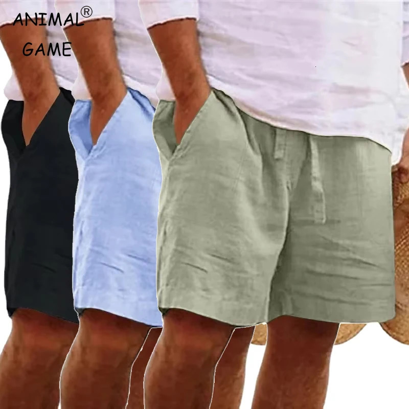 Mens Cotton Solid Color Beach Short Summer Lightweight Pants Outdoor Large Breathable Short Homme 250407