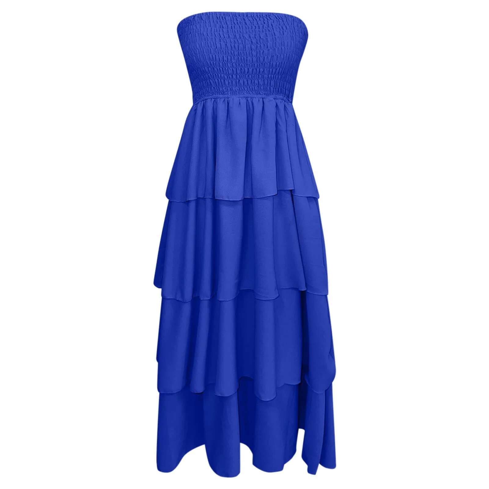 Dongdumaoyi Women S Summer Boho Strapless Maxi Dress Casual Sleeveless Off Shoulder Tiered Beach Long Tunic Cake Vacation Dresses