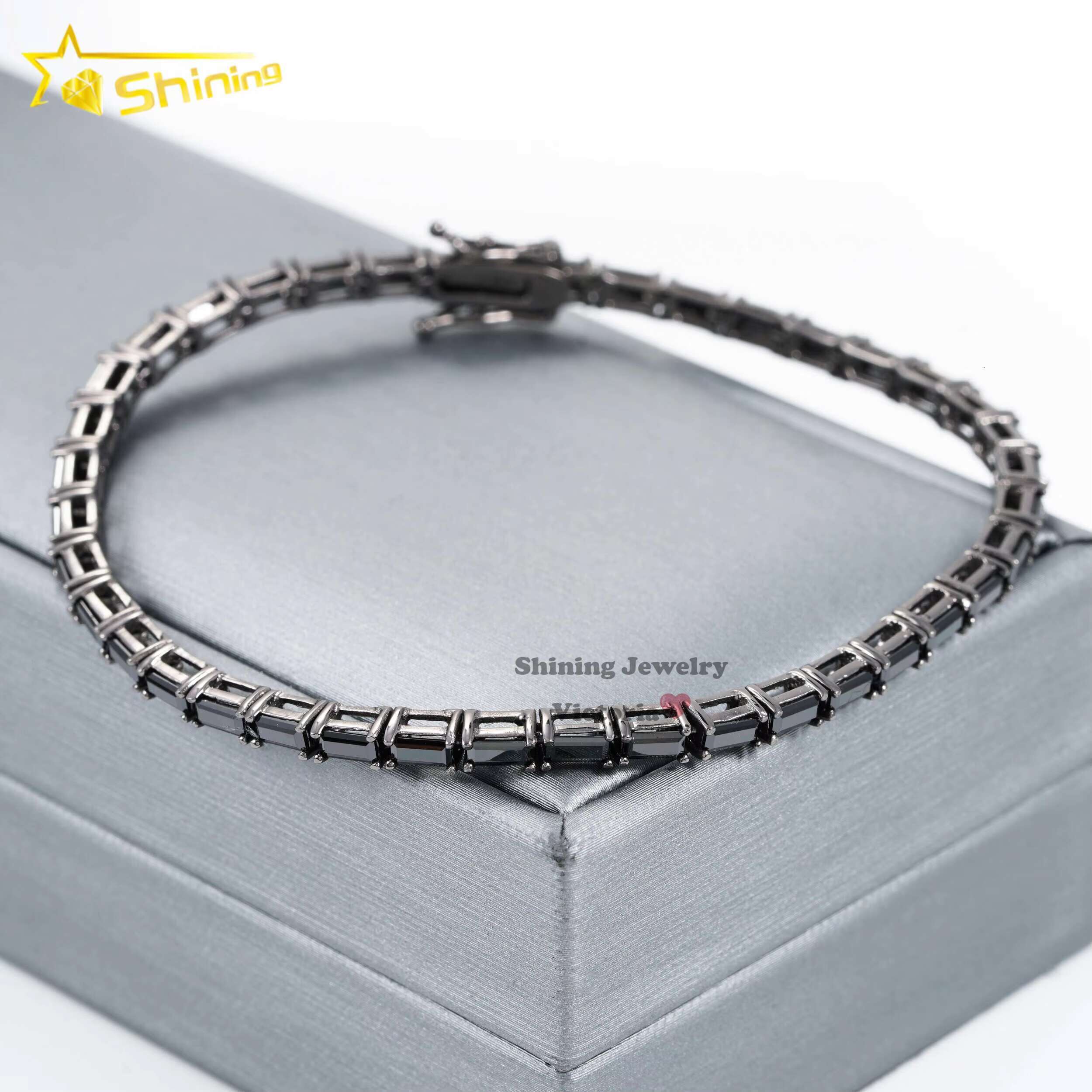 GRA VVS Black Moissanite 10K 14K 18K Black Rhodium Plated 925 Sterling Silver Tennis Bracelet for Men Women