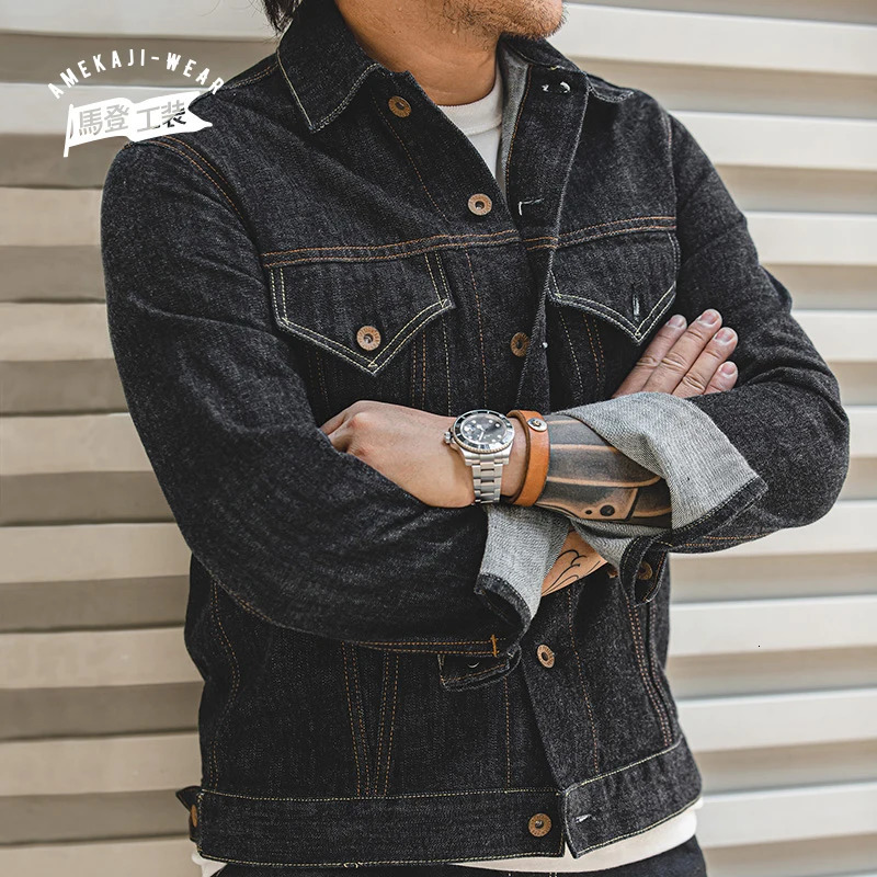 Maden Vintage 148 oz Washed Denim Type III Jacket Classic Solid Slimming Coat Cotton Mens SpringSummer Top 250409