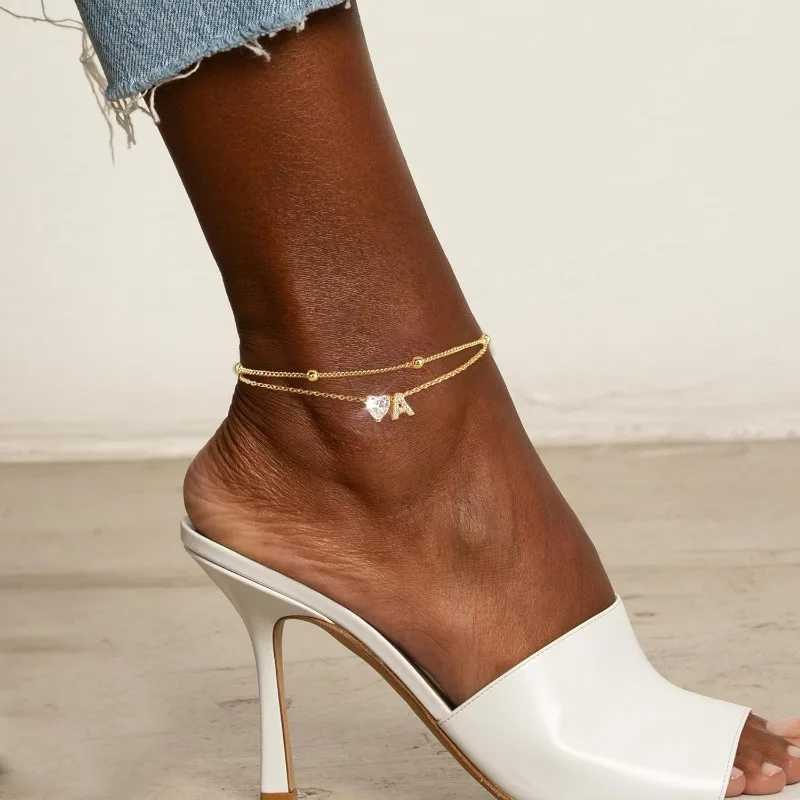 Ankle Bracelets for Women Waterproof 14K Gold Plated CZ Initial Dainty Layered Heart Anklets Foot Chain Summer Beach Jewelry Z250408