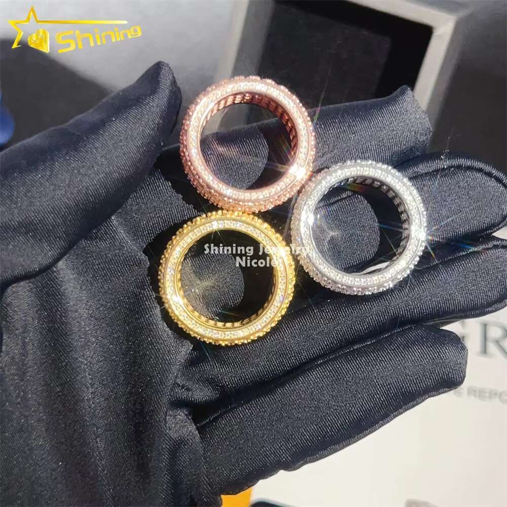 Luxury New Design Fully Iced Out Moissanite Diamond 925 Sterling Silver Hip Hop Men Eternity Ring