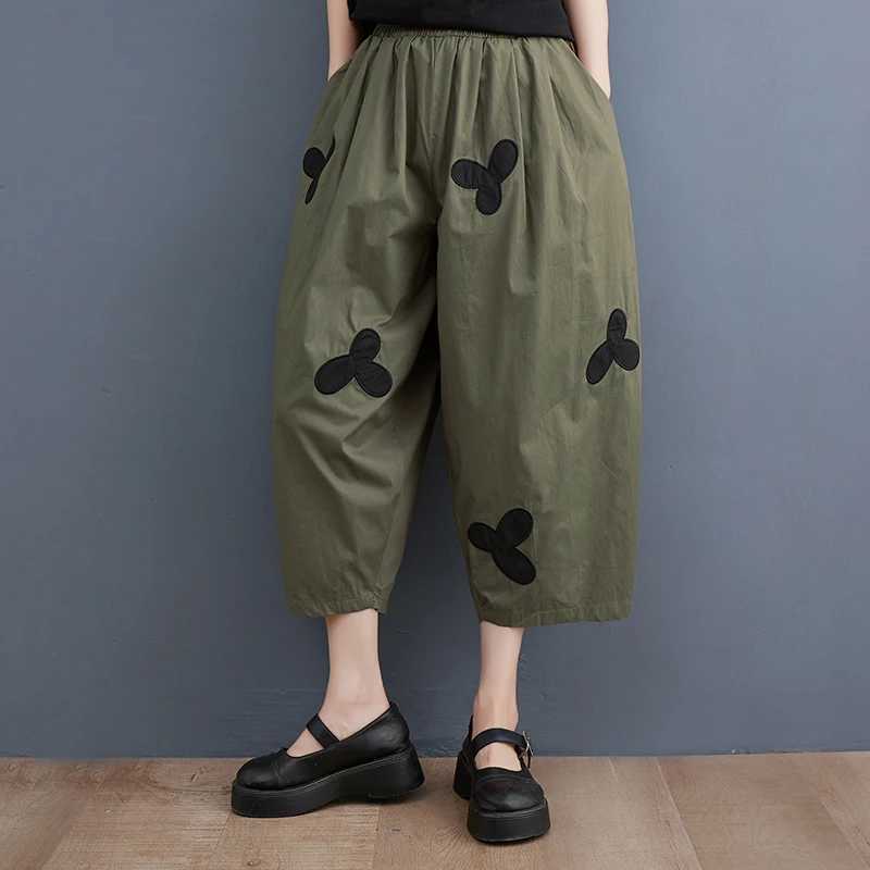 Wxw25 Summer Black Wide Leg Pants Womens Loose Embroidered Retro Harem Mens Elastic Waist Jogger Leg LooseXJ250403
