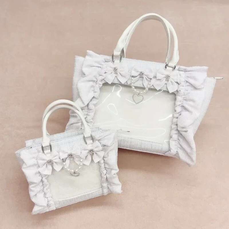 Sweet Y2k Aesthetic Transparent Bow Ita Bag Casual Chic Ruffle Fashion Women's Handbags All Match Kawaii Shoulder Crossbody Bags