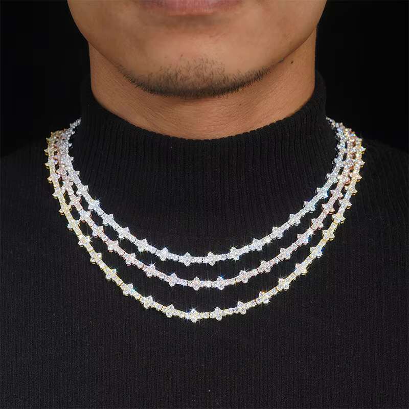 New Arrival 925 Sterling Silver Iced Hip Hop Jewelry VVS Moissanite Diamond Cross Tennis Chain Bracelet for Men and Women