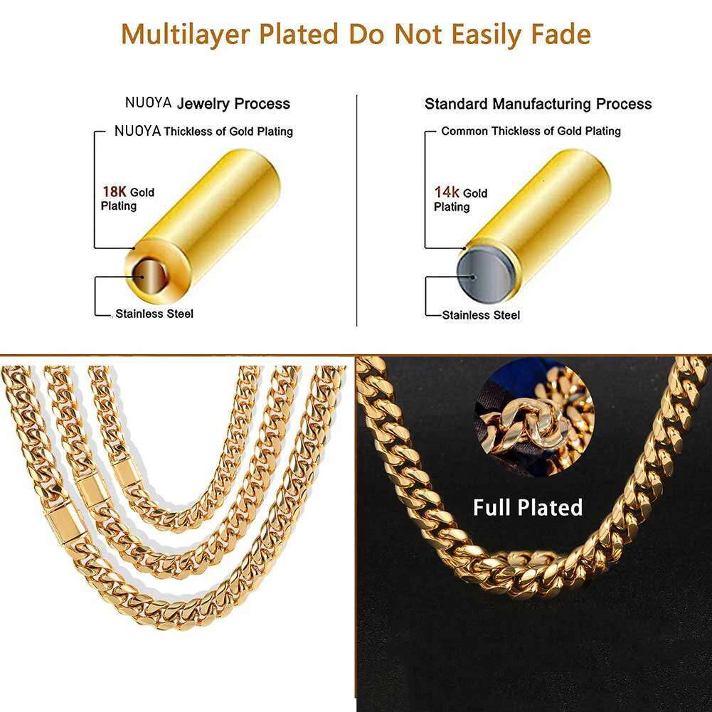 NUOYA Men Fashion Cuban Link Necklace Stainless Steel PVD Plated 8/10/12/14mm Cuban Chain Jewellery Personalized Free Laser