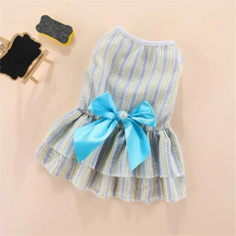 Cat puppy princess dress summer pet clothing striped checkered dress bow cat kitten rabbit clothing Ropa para gato 250409