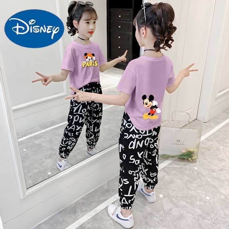 Disney Girls Summer Set 2025 New Two piece Nine piece Pants Korean Edition Western Girls Summer Set Short Sleeve Fashion SetXJ250409