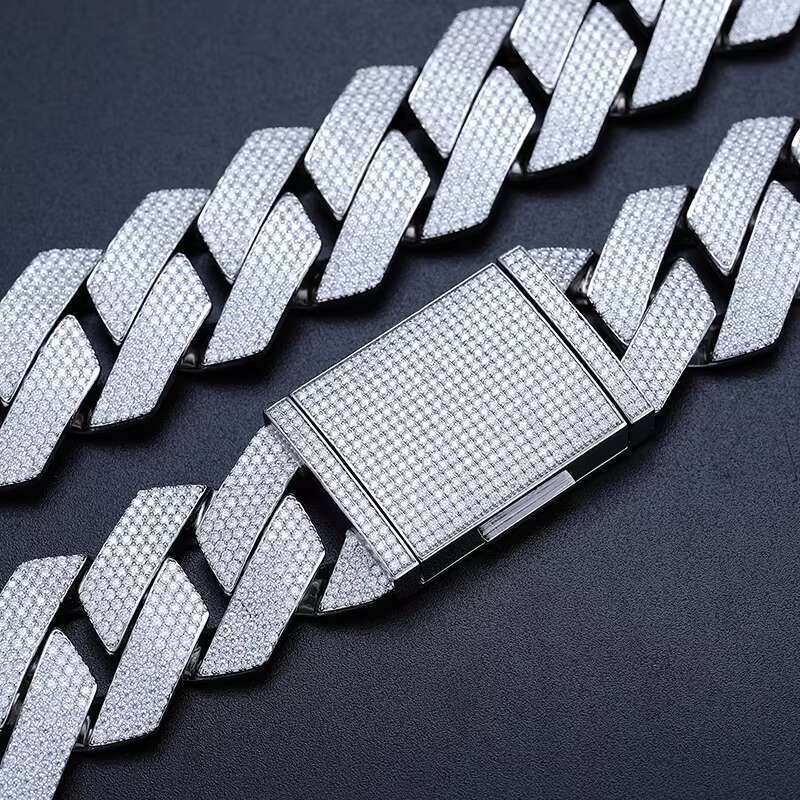 Big Guy Heavy Chain 27mm 925 Sterling Silver Hand Set 5 Rows VVS Moissanite Diamond Iced Out Cuban Link Chain Necklace for Men