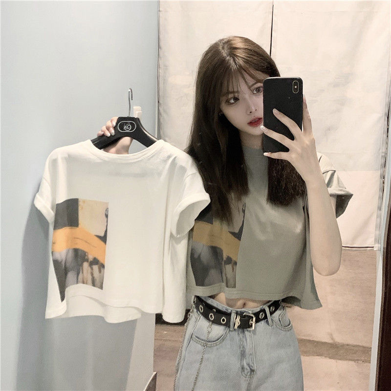 2025S Designer Women s S T shirt High Quality Short Sleeved Top Short Style Cotton Loose Summer New Style Open Umbilical Trendy Outdoor Casual Shirt