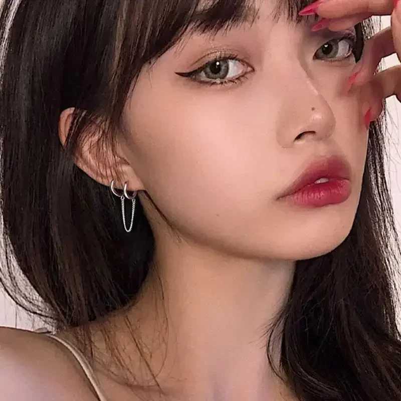 Punk Cool Two Hole Piercing Earrings Gold Silver Color Long Tassel Chain Drop Earrings for Women Fashion Jewelry Gifts Korean Z250408