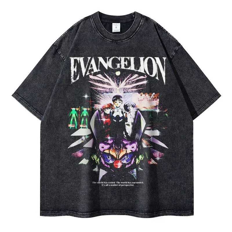E-Evangelian T-shirt Retro Washing Anime EVA T-shirt Oversized Street Clothing Manga Rei Asuka T-shirt Nagisa Top Mens T-shirtXJ250409