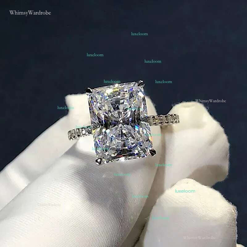 Top quality Radiant Cut 3ct square Lab Mossen Dia Ring sterg sier Jewelry Engagement Wedding band moissanite Rings for Women Bridal Party gift