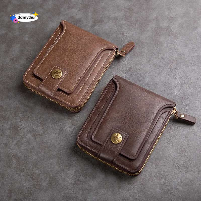 Zipper Clutch Solid Color High Quality Durable Convenient Wallets Vintage Men's Wallet PU Leather Short Purse Men Hasp ddmythur