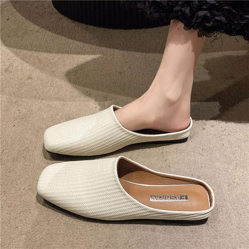 2025 Hot Sale Shoes Baotou Women's Fashion Square Toe Daily Slippers Women New Solid Flat Slippersatos Mujer
