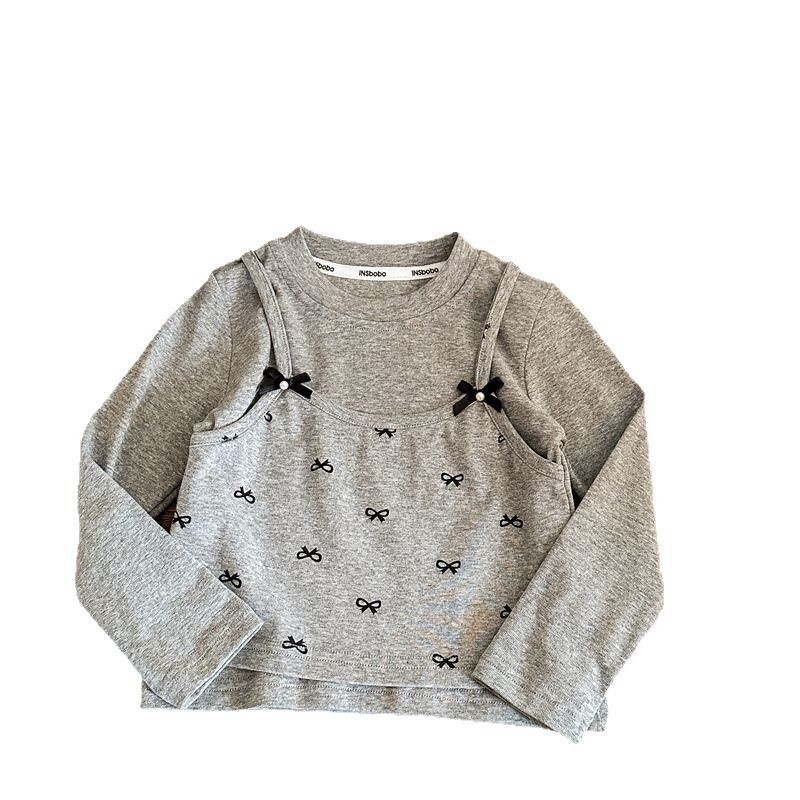 Ddmyshoesvip Girls Bottom Shirt Baby Girl S T Shirt And Autumn New Style Fake Two Piece Top Long Sleeved Children S Clothing Spring Trend