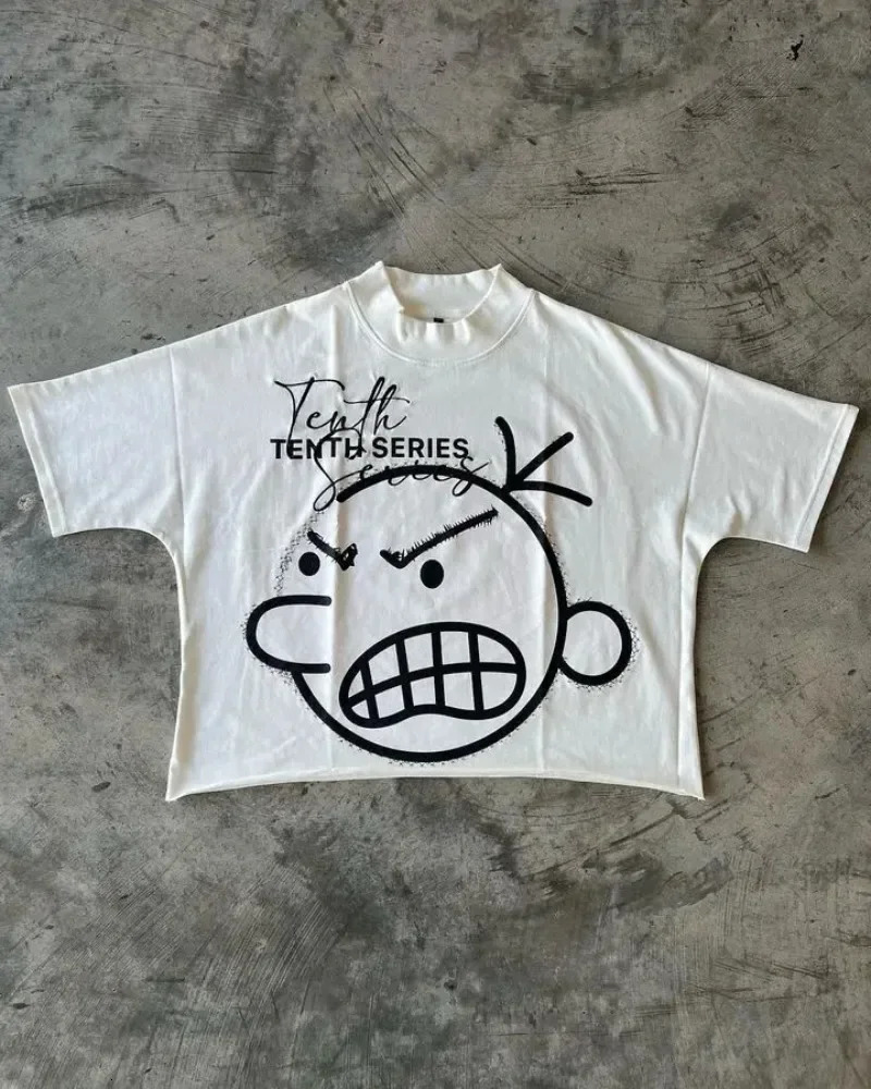 Gothic style super cool trend letter personalized printing oversized Tshirt mens fashion Harajuku loose round neck short sleeved shirt 250409