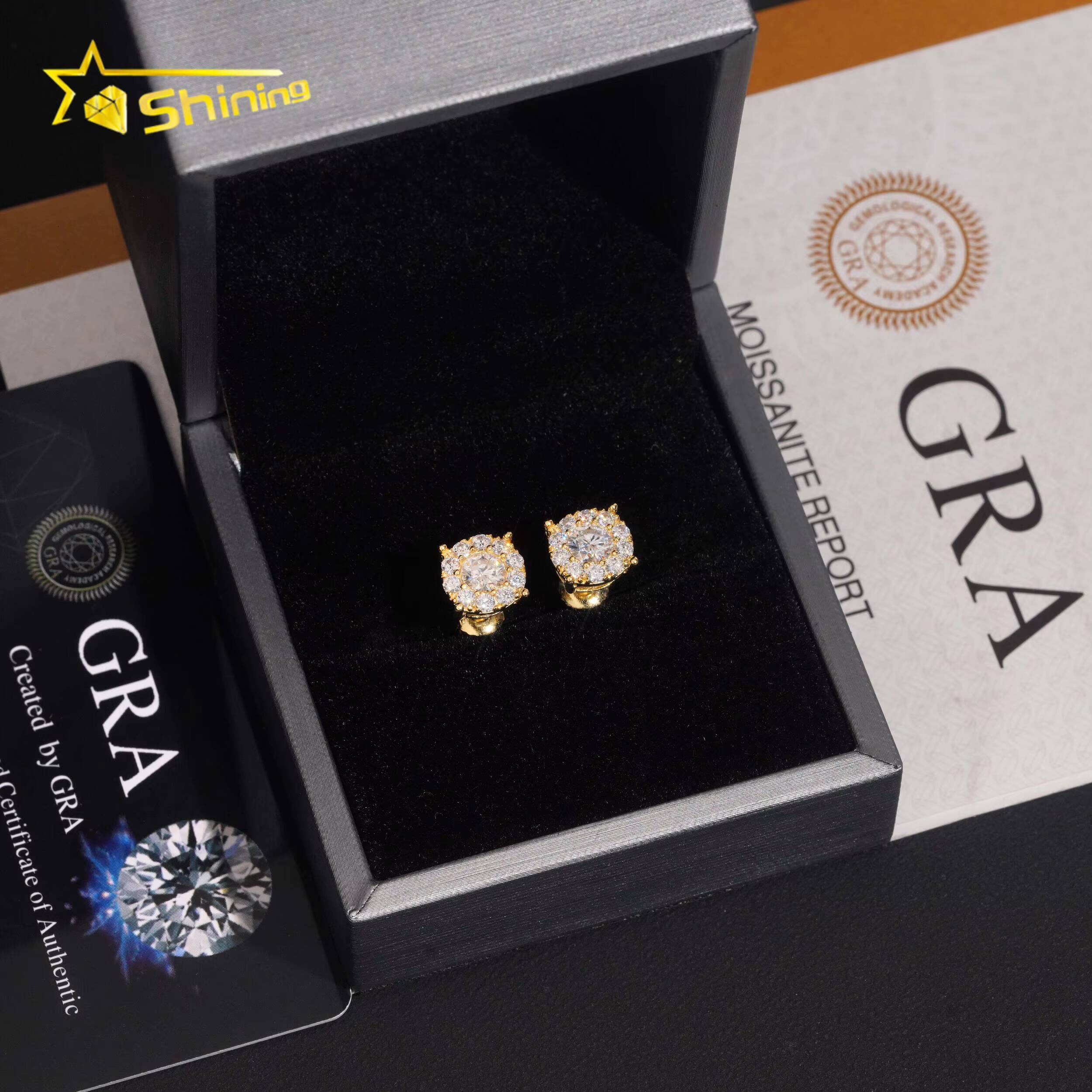 High Quality Iced Out 925 Sterling Silver Screw Back Moissanite Stud Earrings Hip Hop Jewelry Custom Rapper Moissanite Earrings