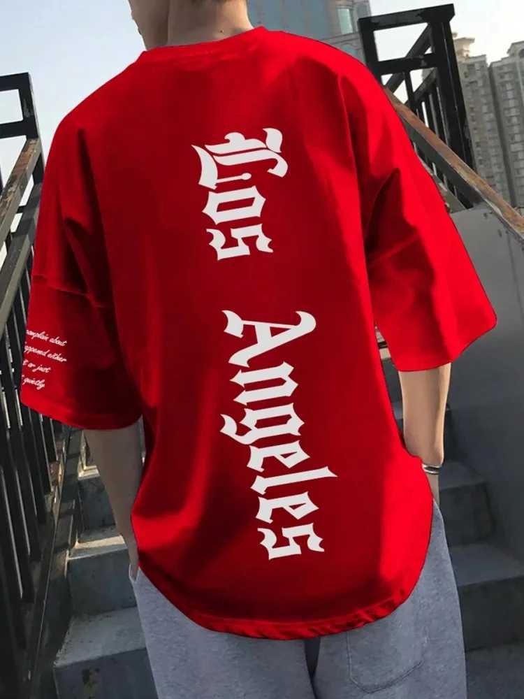 Los Angeles letter printed mens T-shirt summer casual mens short sleeved top outdoor sports mens fashion T-shirtXJ250409