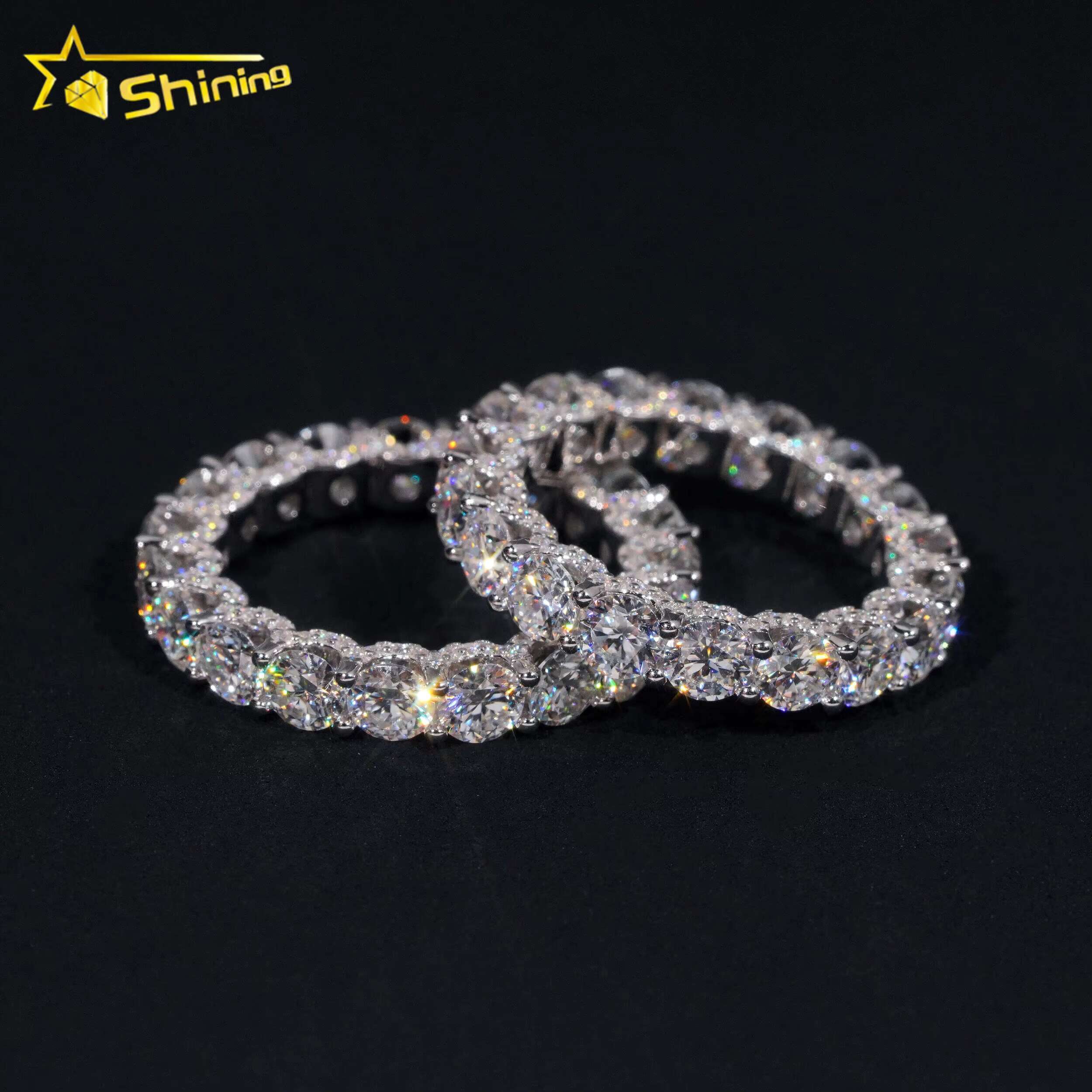 Luxury Style Pass Tester 925 Sterling Silver Rhodium Plated Fine Jewelry Fully Iced Out Diamond Moissanite Eternity Band Ring