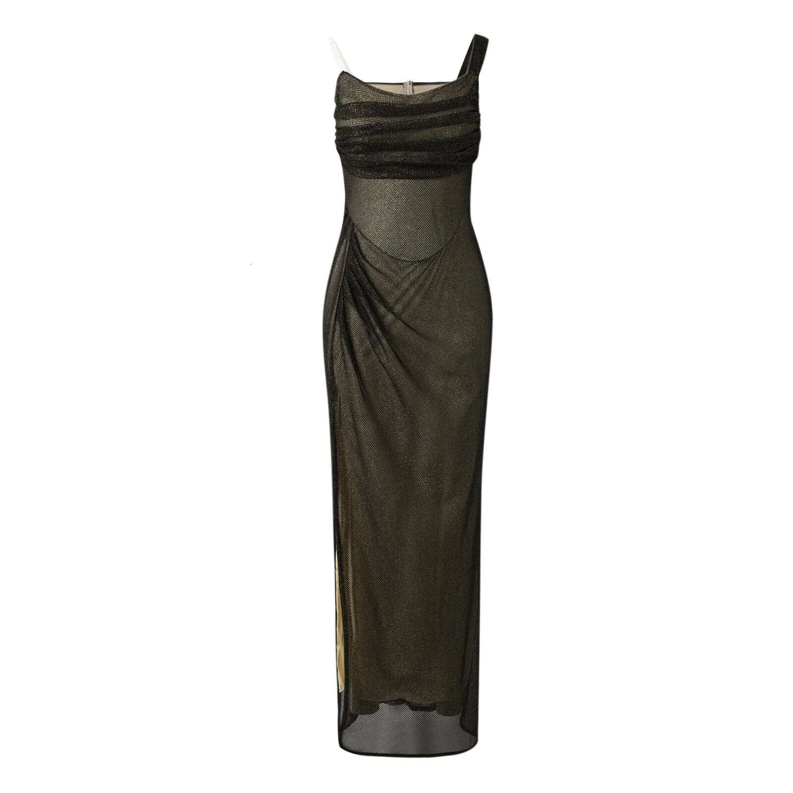 Dongdumaoyi Club Party Sequin Long Dress Fashion Asymmetric Slim Off Shoulder Ladies Sexy Sleeveless Hollow Out Cocktail